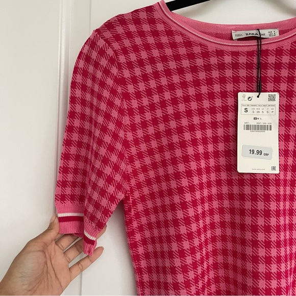 zara checkered pink knit shirt - Picture 6 of 7